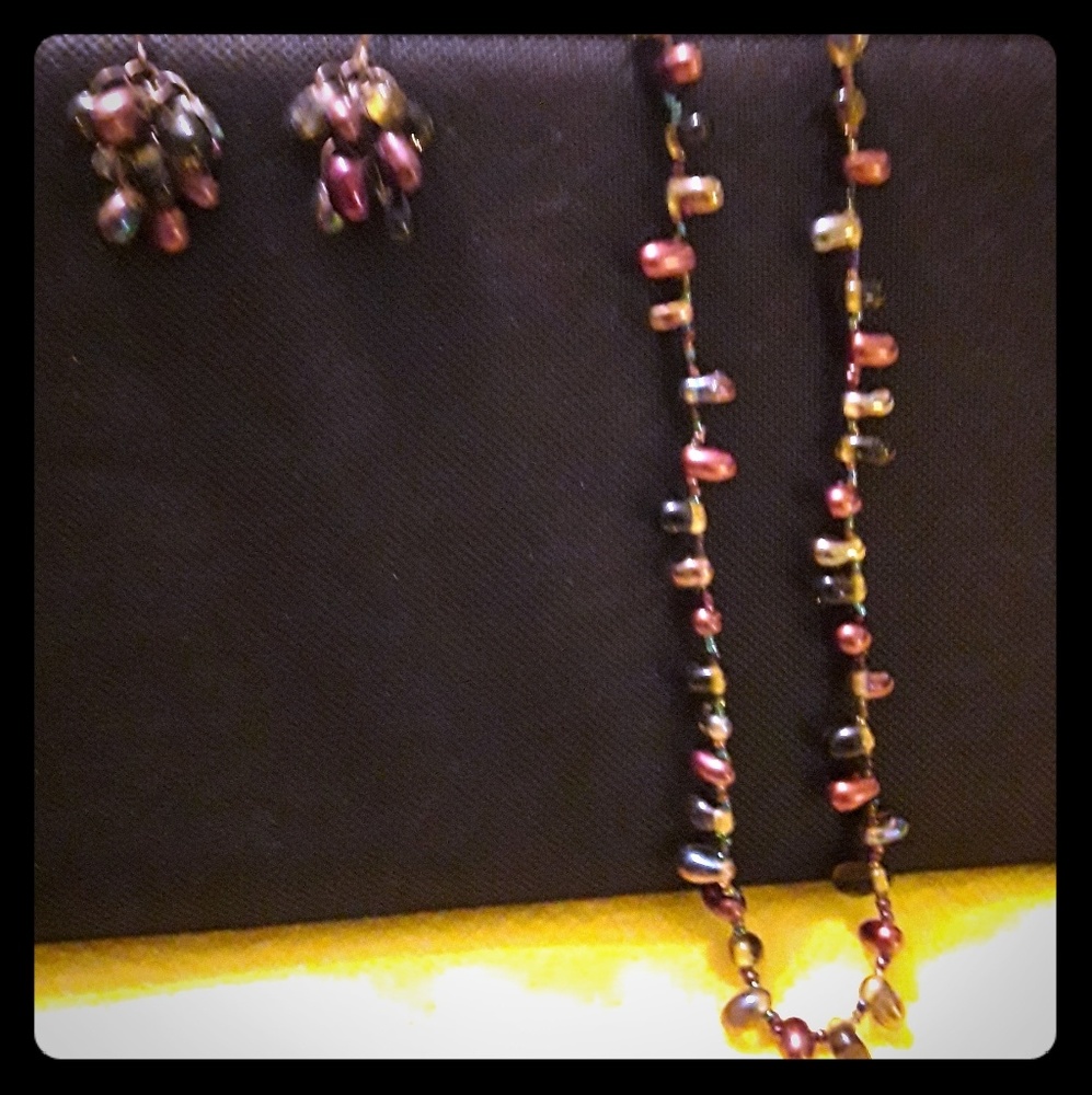 Beaded necklace and earrings set